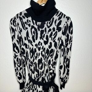 Who What Wear Knit DRESS Black and White Animal Print Size Large NWT
